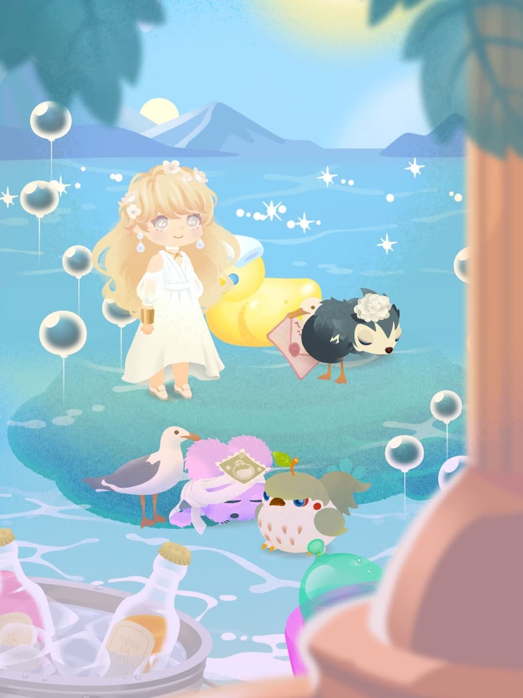 海に浮かぶアヒル…